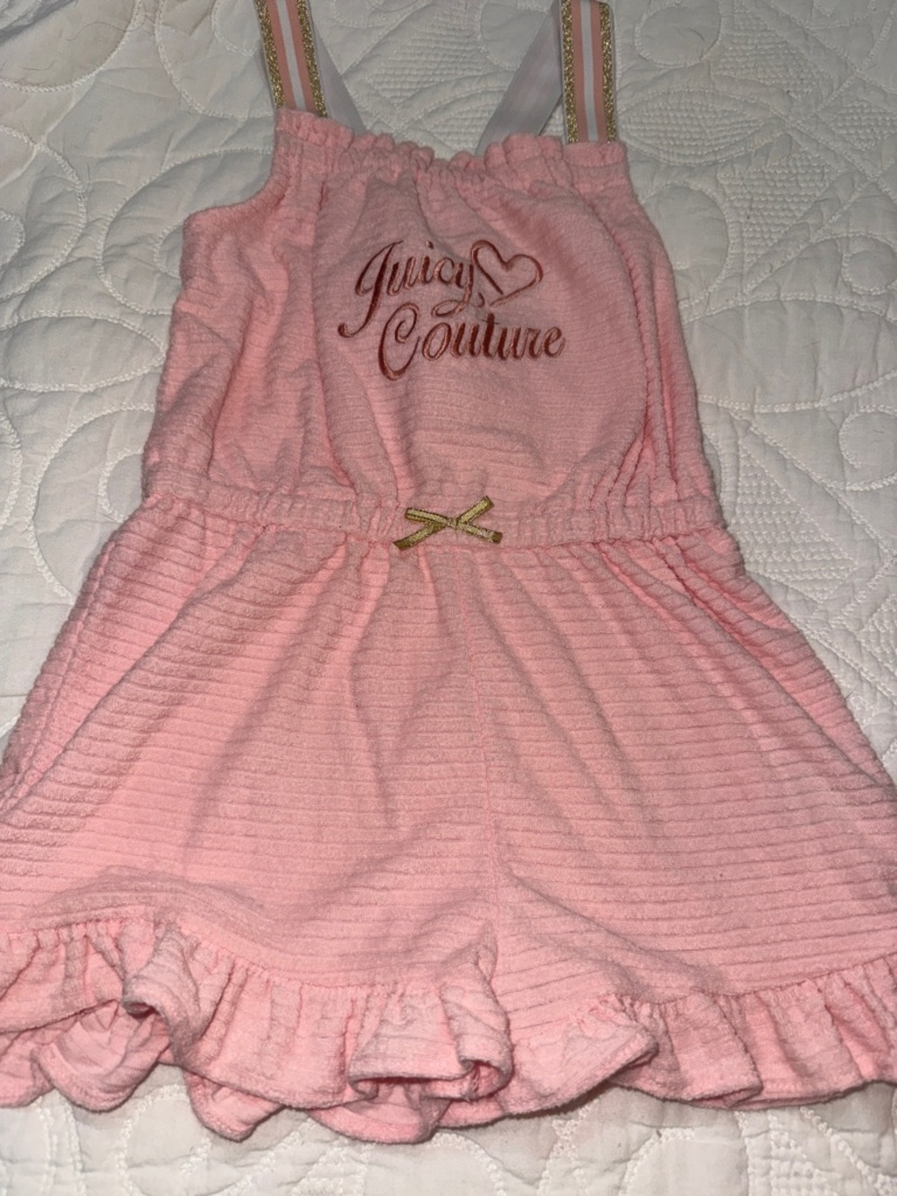 Juicy Couture Pink Terry Romper with Gold Bow
